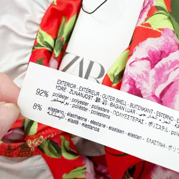 ZARA Floral Plunge Side Ruched Bodysuit Red Small S - Picture 9 of 10